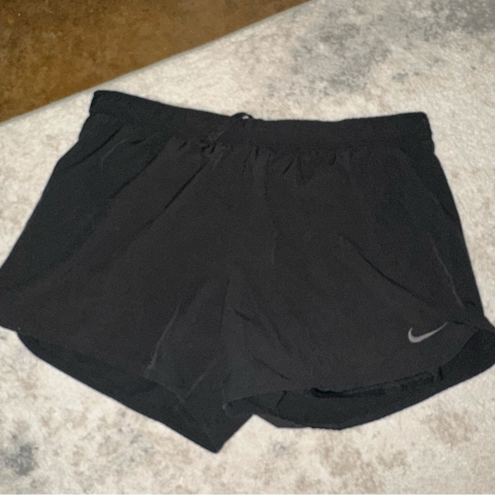 Women’s Nike Running Dri-Fit Shorts w/ shorts underneath, Black/Black,Size Large